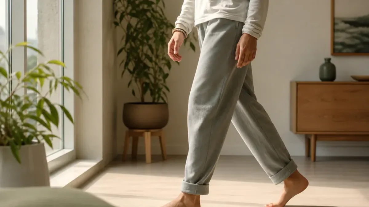 Marche lente dans un espace calme pour la culture yoga