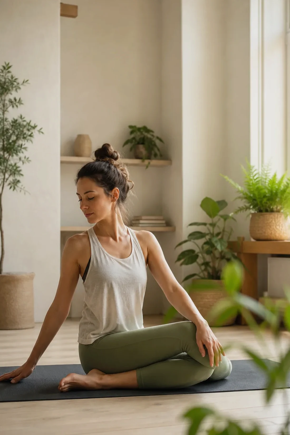 Espace de pratique doux pour aborder les principes fondamentaux du yoga avec souffle et attention.